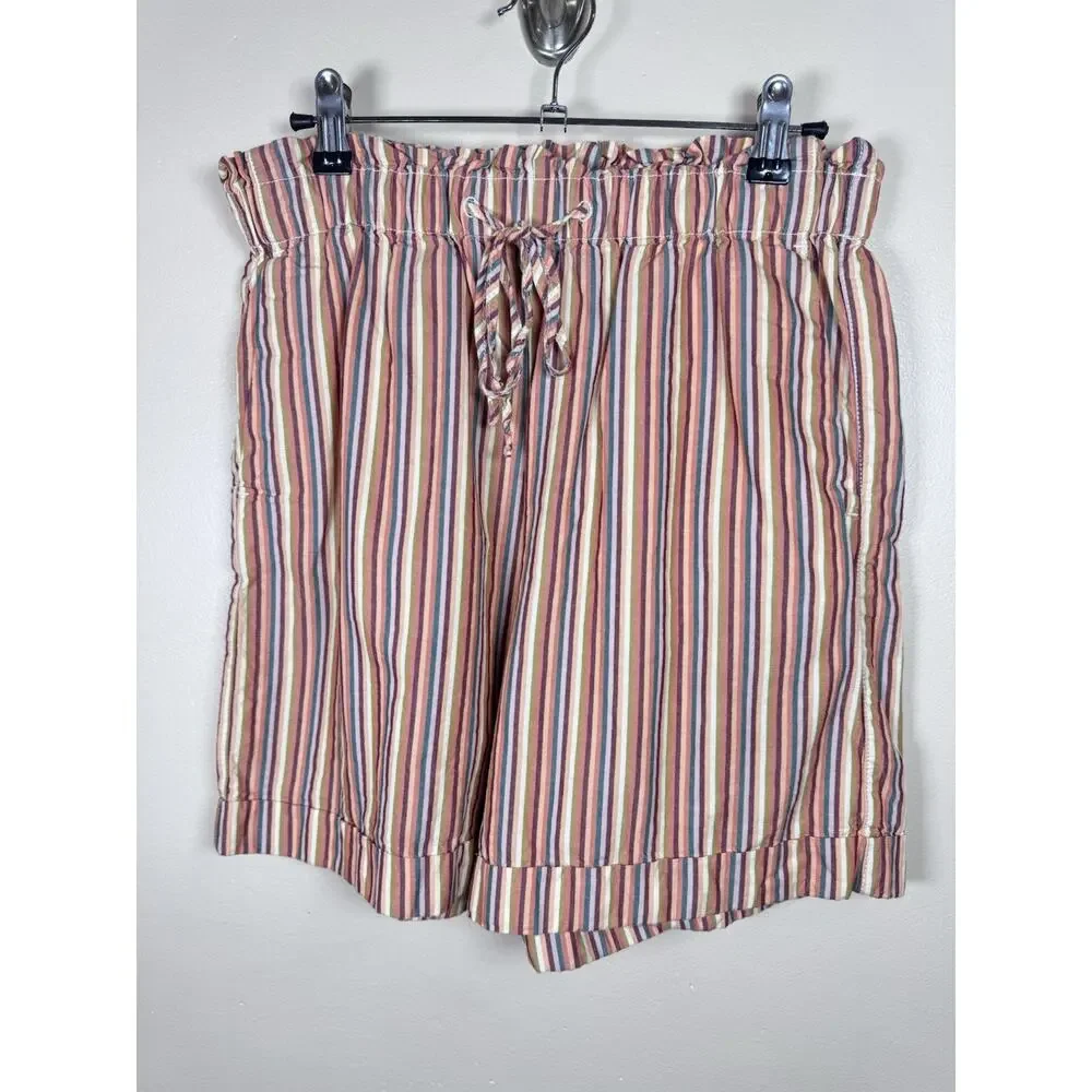 Madewell Womens Drawstring Shorts Pull On Mid Length High Rise Rainbow Stripe S - Picture 2 of 10